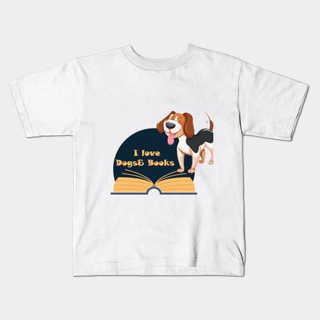 I Love Dogs& Books Kids T-Shirt by Maha Fadel Designs